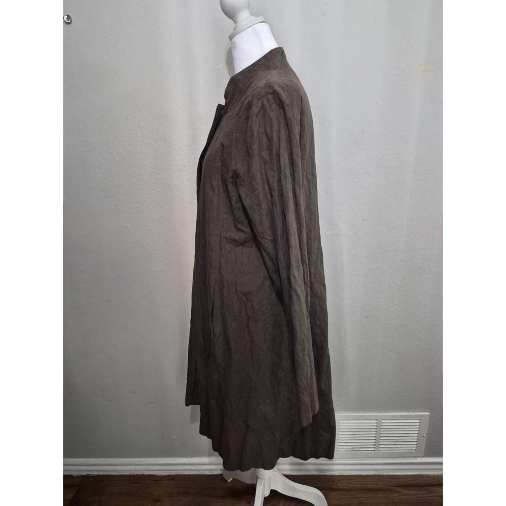 Eileen Fisher Womens Jacket Medium Brown Crinkle Snap Buttons‎ Pockets Long - Picture 5 of 16